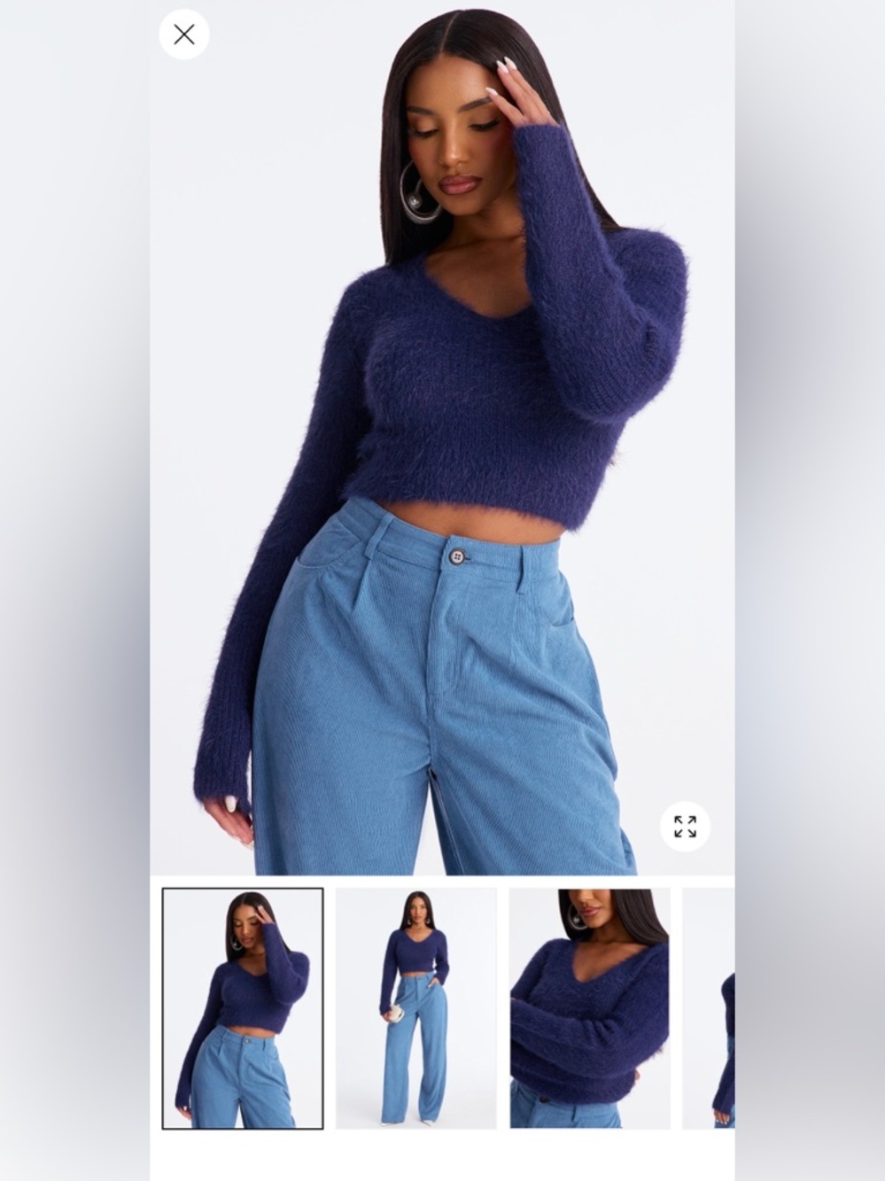 Fashion Nova Deep Blue Knit Cropped Sweater